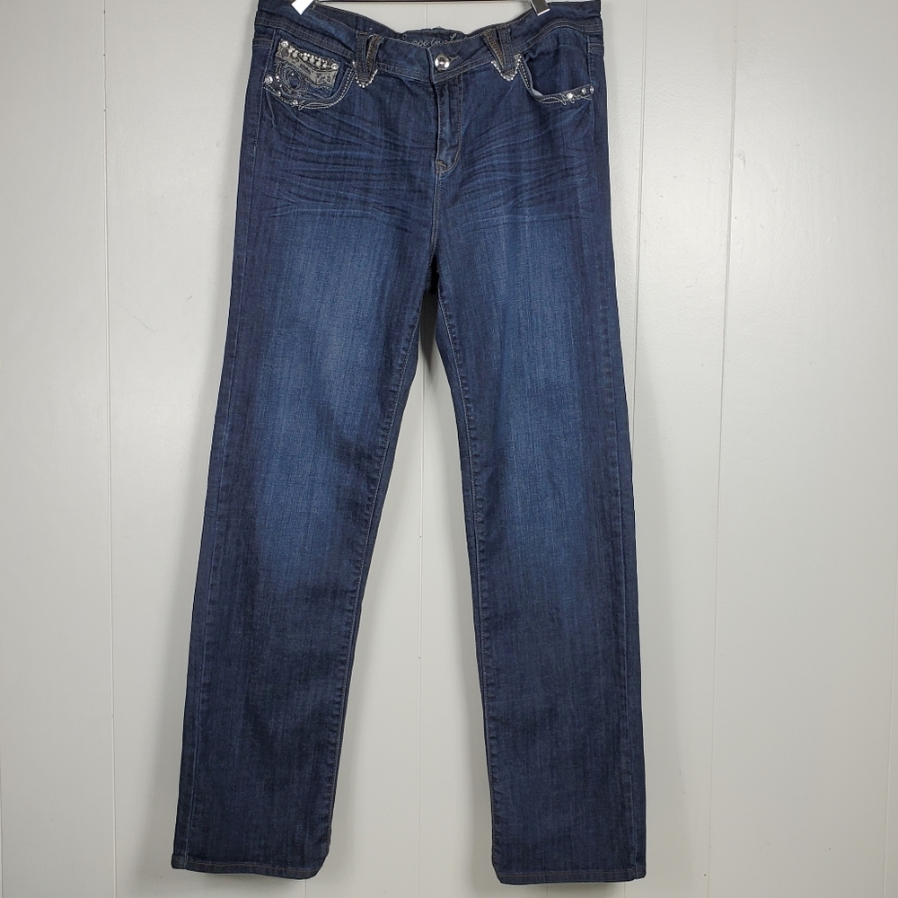 Grace in LA studded pearl embroidered rhinestone bling jeans - Picture 7 of 14